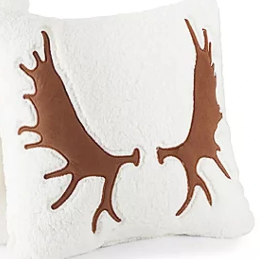 Coleman Sherpa Antler Detailed Square Throw Pillows Set of 2